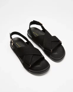 AERE Linen Crossover Footbed Sandals