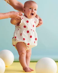 Kip & Co Red Polkadot Cotton Frill Playsuit - Babies