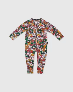 Kip & Co Christmas Party Organic Long Sleeve Zip Romper - Babies